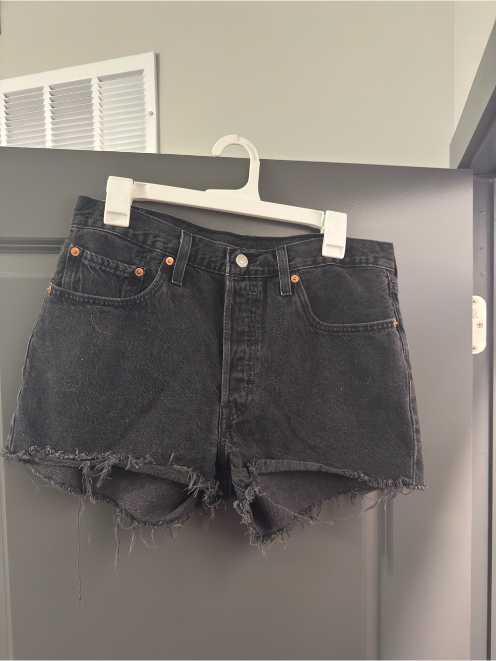 Levi's Black Frayed High-Rise Denim Shorts